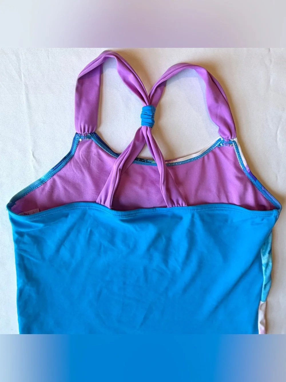 Justice Girls Swimsuit 2 Piece Blue Purple Palm Trees FUN Sequin Tankini Size 18